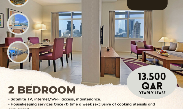 We're offering an unbeatable deal that you can't pass up : a 2 Bedroom apartment in West Bay for only 13,500 QAR.